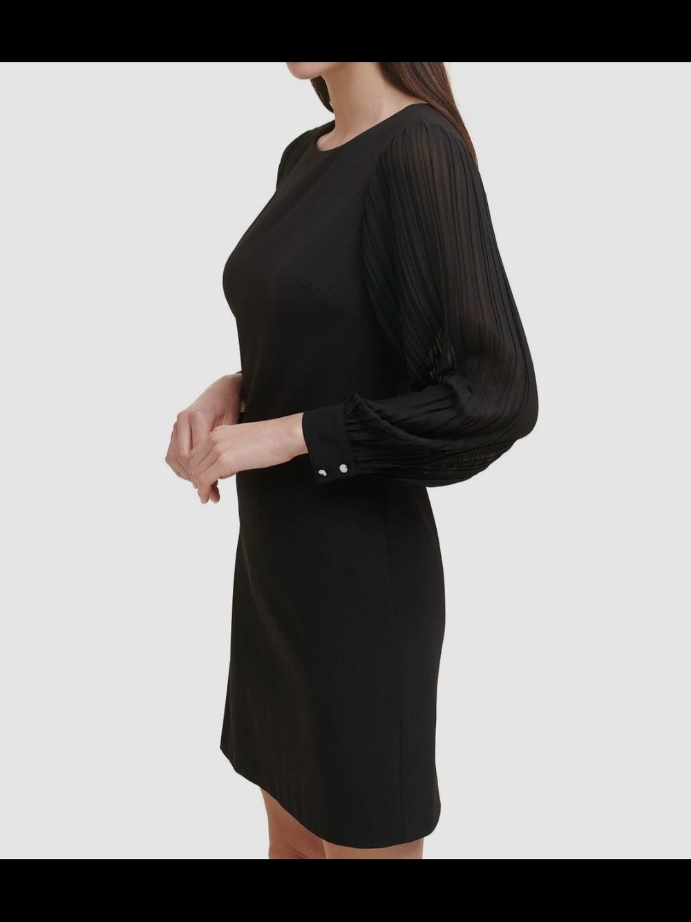 Tommy Hilfiger Black Pleated Balloon Sleeve Shift Dress Size 16